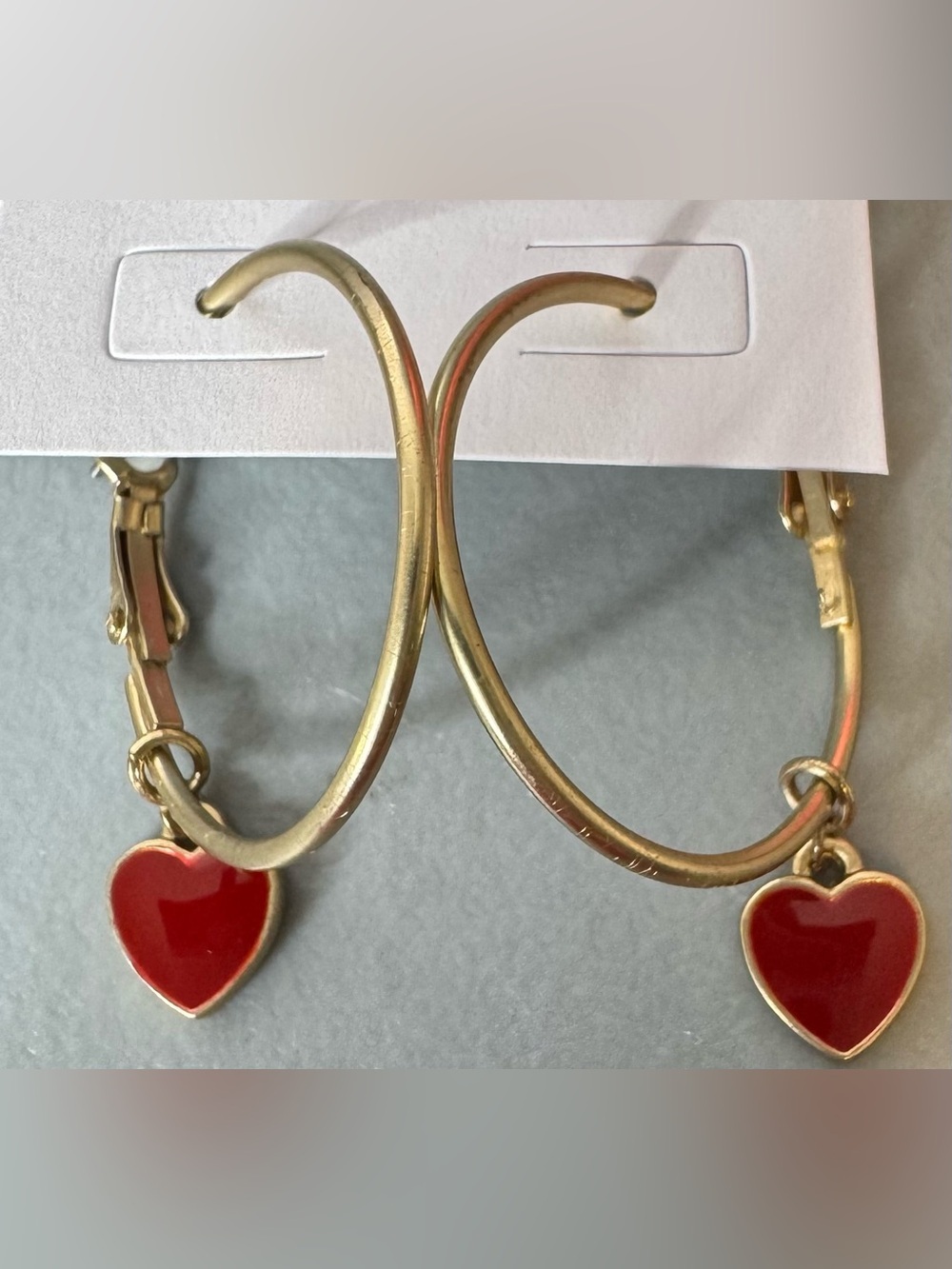 Gold Hoop Earrings with Red Heart Charm love romance Valentine’s Day